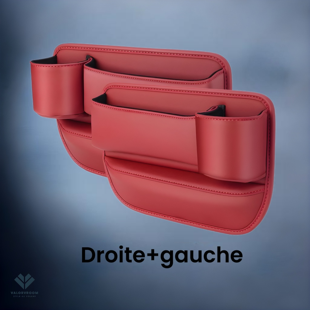 Organisateur de siège MobiVoltz™ en cuir rouge dans une voiture